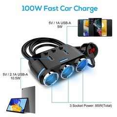 5-in-1 3Way Car Cigarette Lighter Socket Splitter Fast Charger Power Adapter