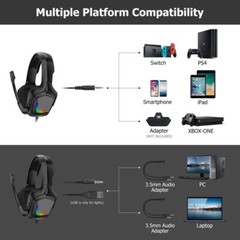 Black Wired Gaming Headsets Headphones Mic for PS5 PS4 Xbox One Switch PC RPI 3
