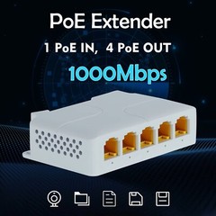 4Port Gigabit POE Extender 1000M 1 to 3 Switch Repeater IEEE802.3AF/ Plug&Play