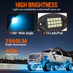 RGB/Pure White LED Rock Lights Kit, 8/12 Pods Car/Truck Underbody Underglow Kit