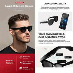 AI-powered smart music glasses with a camera, supporting 1080p HD video recordin