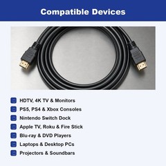 6FT HDMI Cable 4K High Speed for HDTV PS5 PS4 Xbox Series X Monitor Laptop Roku