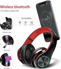 Bluetooth Headphones LED, Wireless Over Ear Headset for Kids, Built-in Mic Pink