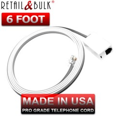 6 Feet Phone Line Extension Cord for Landline Telephones • HiGrade • Made in USA