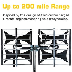 Amplified HDTV Antenna UHF VHF 200 Mile 4K 1080P Indoor Outdoor FM + Cable/Pole