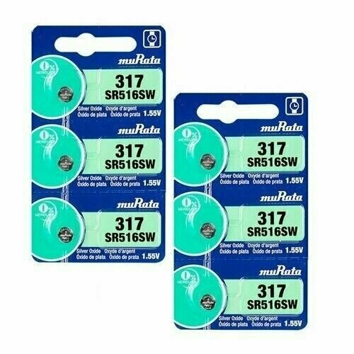 6 Sony SR516SW 317 1.55V Silver Oxide 0%Hg Watch Batteries