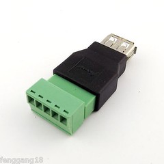 USB 2.0 Type A Female Jack to 5 Pin Screw with Shield Terminal Plug Adapter