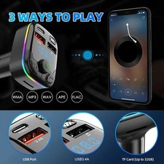 Bluetooth 5.0 Car Wireless FM Transmitter Adapter 2USB PD Charger AUX Hands-Free