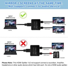 HDMI Splitter 1-In-2 Out 4K UHD HD 1080P 2-Port Repeater Splitter Amplifier 1×2