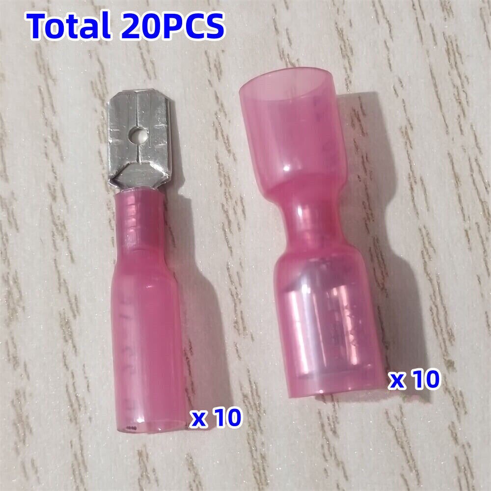 Female Male Red Waterproof Spade Connectors Heat Shrink 16-22 AWG Wire Terminals