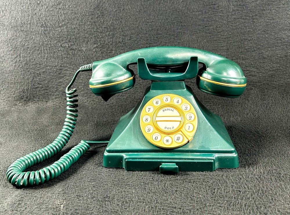 Vintage Desk Telephone Touch Tone Rotary Green Microtel Untested With Drawer