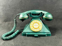 Vintage Desk Telephone Touch Tone Rotary Green Microtel Untested With Drawer