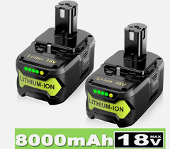2 Packs 8.0Ah 18 Volt High Capacity for Ryobi P109 P191 Power Tools Battery