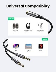 Headphone Splitter Adapter 3.5mm 2 Male to Female Y Cable for PC Laptop Gaming