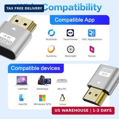 4 Pack HDMI Dummy Plug 4K HDR, Virtual Monitor EDID Emulator 4K@60Hz 2K@60Hz 108