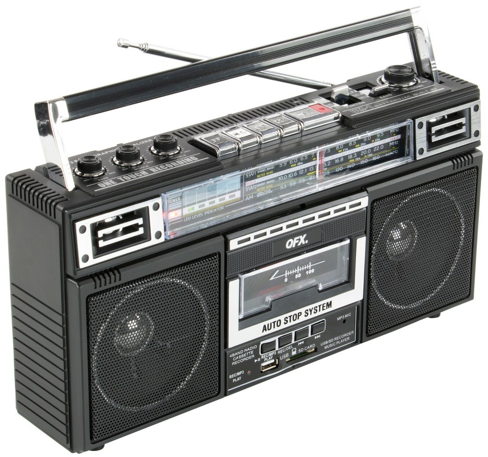QFX J-220BT Retro AM/FM/SW1/2 4-Band Radio +Bluetooth +Cassette to MP3 Converter