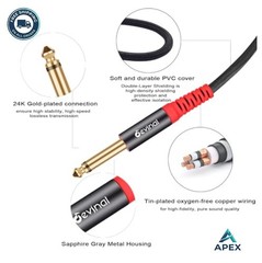 1/4 Inch Stereo to Dual Mono Y Splitter Cable 1 Ft Braided Gold Plated Audio