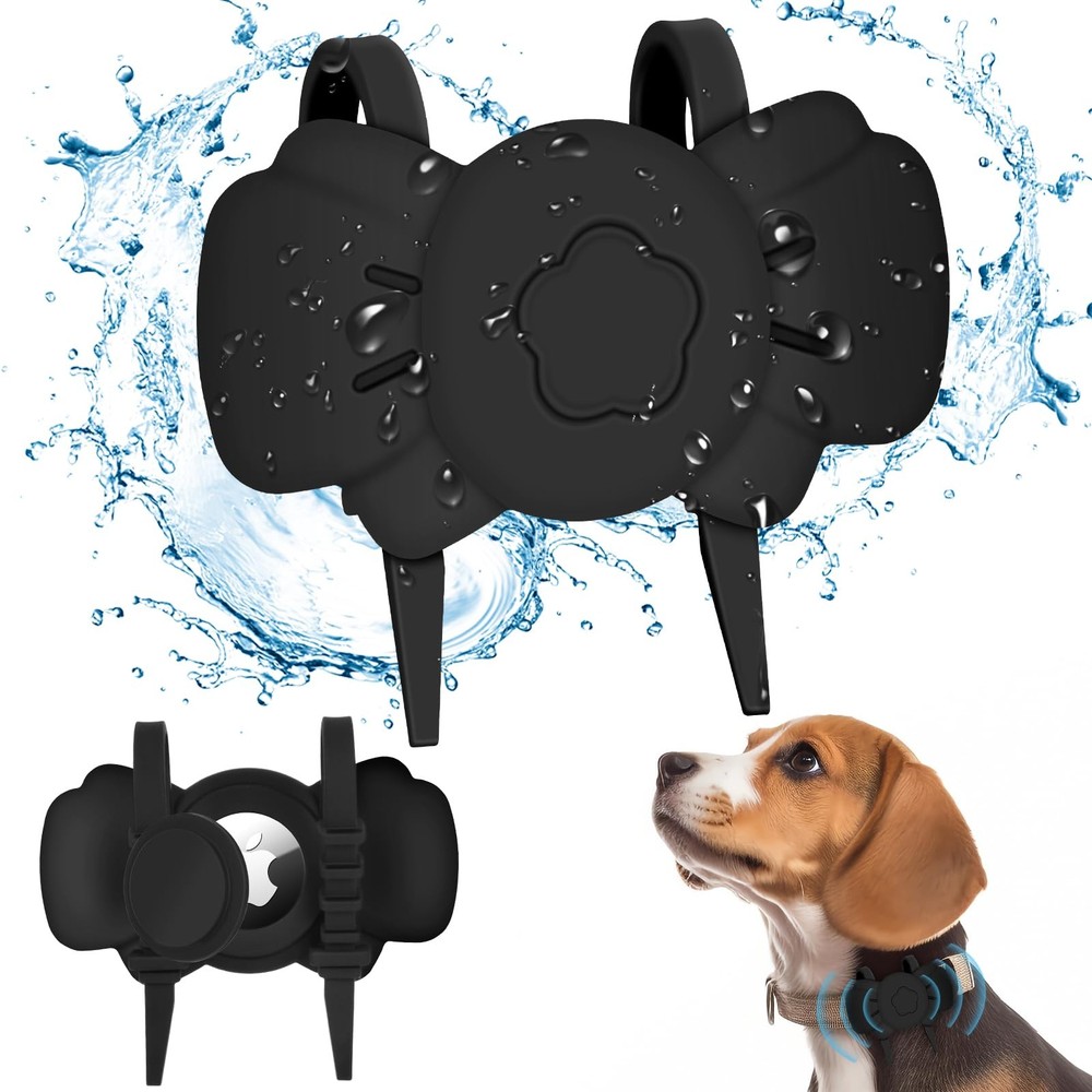 Airtag Dog Collar Holder – Silicone IPX8 Waterproof Cat 2 Black