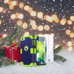 IDweel for iPod Touch Case with 2 Screen Protectors, 3 in 1 Navy Blue + Green
