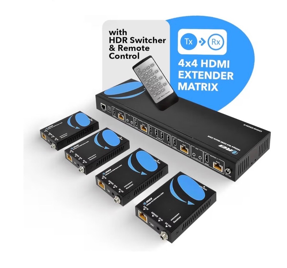4K 4×4 HDMI Extender Matrix – UltraHD 4K @ 60Hz 4:4:4 Over Single CAT5e/6/7 Cabl