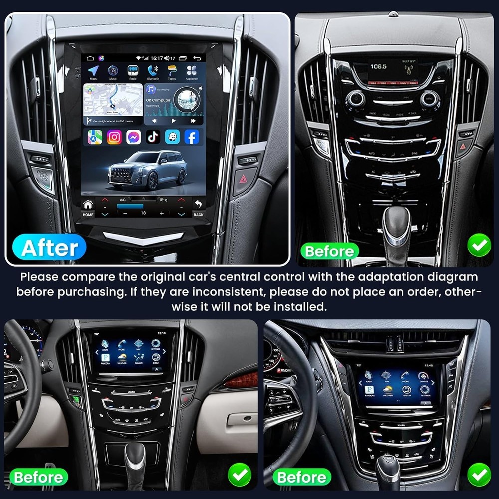 For Cadillac ATS Radio Carplay Stereo Android Auto EQ Cam