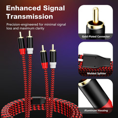15Ft RCA Male to Male Stereo Audio Cable – Nylon-Braided for Hi-Fi Systems
