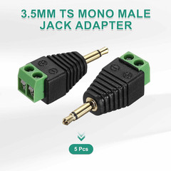 MECCANIXITY 5Pcs 3.5Mm TS Mono Male Plug to 2 Pin Screw Terminal Block, Gold