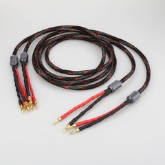 Pair HiFi Audio Bi-wire 16Cores OFC Copper Speaker Cable 2 to 4 Banana Plug