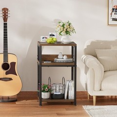 Record Player Stand 3 Tier End Table Vinyl Storage Rustic Brown