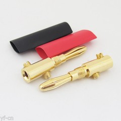 100pcs Gold Plated Copper 4mm Banana Plug Speaker Cable Connector w/Heatshrink