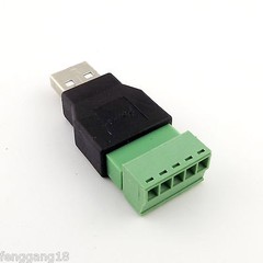 5x USB 2.0 Type A Male to 5 Pin Screw w/ Shield Terminal Plug Adapter Connector