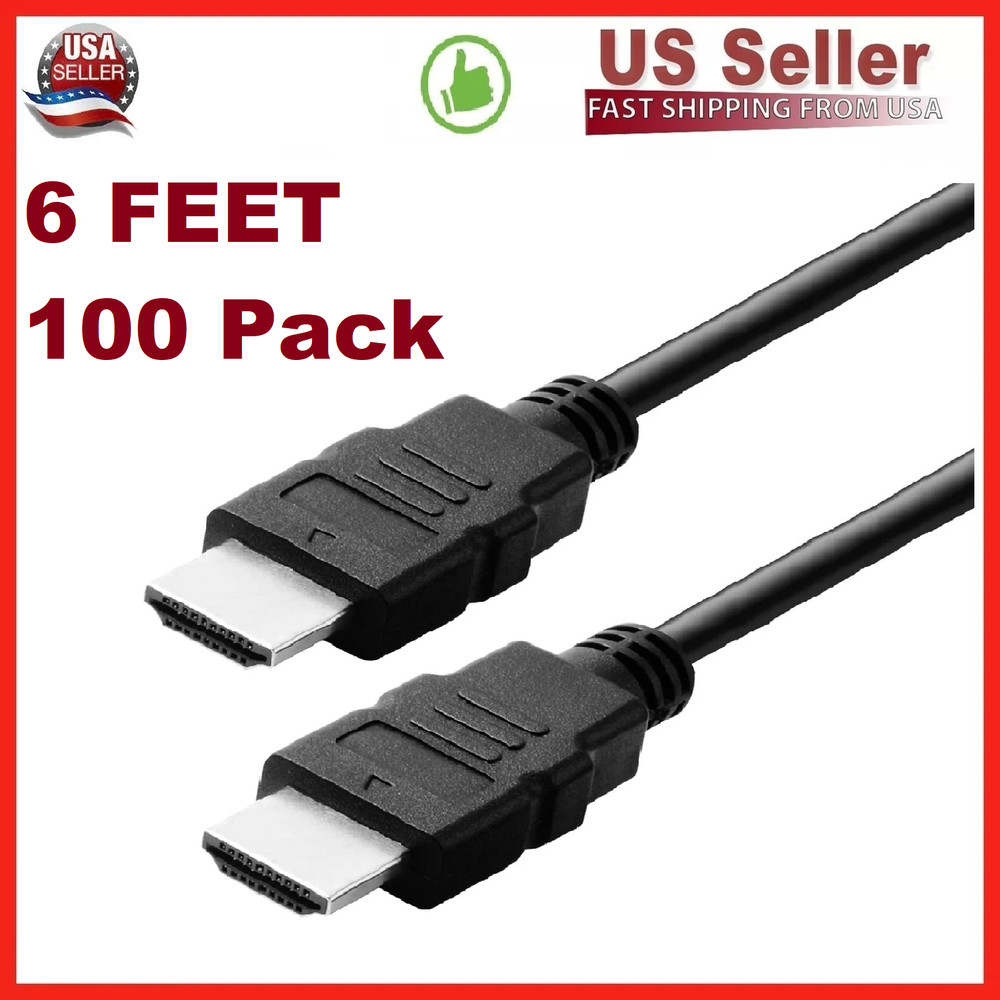 100 Pack New Digital High-Speed 1.4 HDMI Cable PVC 2160p Black Cord (6 feet)