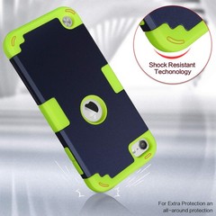 IDweel for iPod Touch Case with 2 Screen Protectors, 3 in 1 Navy Blue + Green