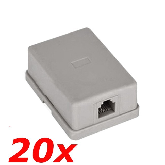 20 PACK 1-Port RJ11 6P4C White Surface Mount Box SMB Biscuit Jack for Telephone