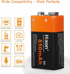4PCS 850mAh 6F22 9V Li-ion Rechargeable Battery With Charger Lithium 9V Block