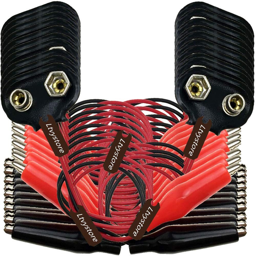 9V Battery Snap with Alligator Clips, 20Pcs 9 Volts Battery Clip to Dual Alli…