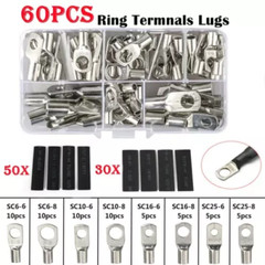 140PCS Copper Lugs Ring Terminals Bare Battery Welding Crimp Wire Connectors Kit