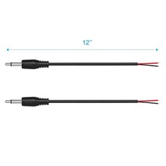 2-Pack 1FT Replacement 3.5mm Male Jack to Bare Wire Open End TS 2 1ft, Black