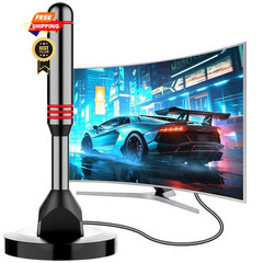 2024 Digital TV Antenna with Strong Magnetic Base, 360&Long 5.5 IN, black