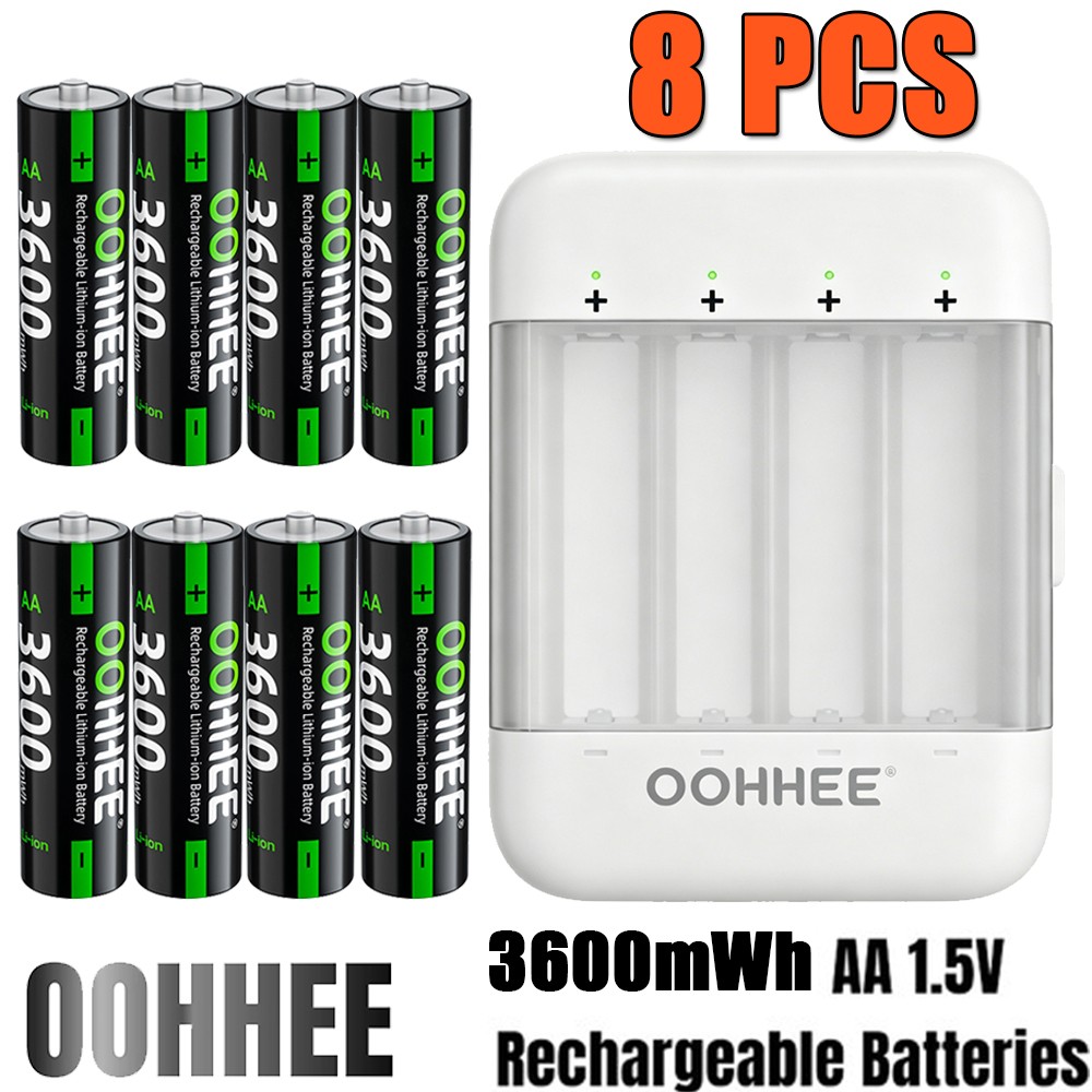 NEW 8PCS AA 3600mWh 1.5V Rechargeable Lithium Battery with Charging Storage Box