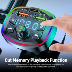 Bluetooth 5.0 Car Wireless FM Transmitter Adapter 2USB PD Charger MP3 Hands-Free