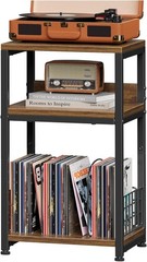 Record Player Stand 3 Tier End Table Vinyl Storage Rustic Brown