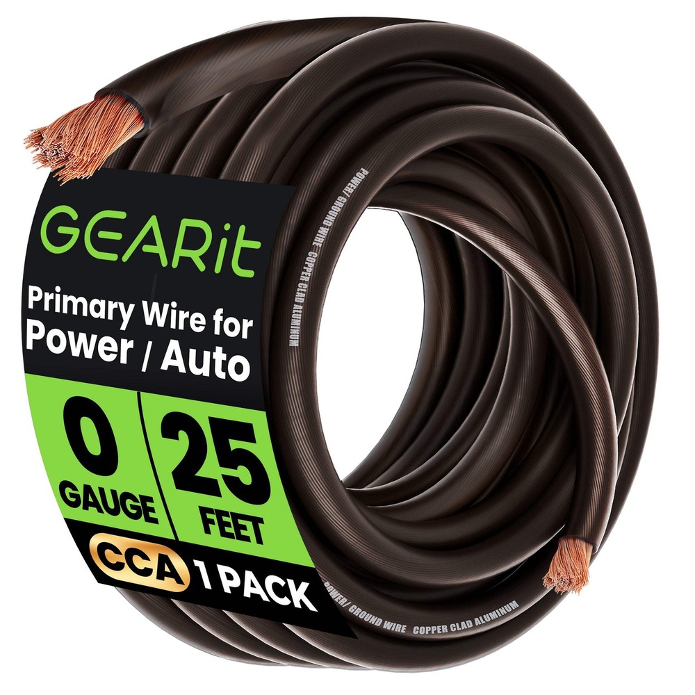 GEARit 0 Gauge 25′ 50′ CCA Amplifier Power / Amp Ground Wire, Black/Blue/Red.