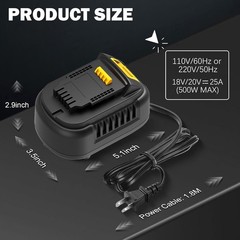 500W AC 110V to DC 20V Converter Wired Plug for Dewalt 20V 18V Cordless Tools