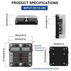 Car Power Distribution 12-24V Blade Fuse Holder Box Block Panel Board 6 WAY