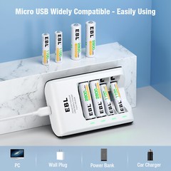 EBL AAA AA NiMH Rechargeable Batteries 1100mAh/2800mAh 1.2V + 4 Slot Charger Lot