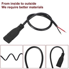4 Pcs 0.25M/0.8Ft Type C Female Plug Bare Wire Cable 22AWG 12V 3A 2 Pin