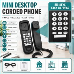 Black Wired Corded Landline Phone Desk Wall Mount Telephone Home Office Use