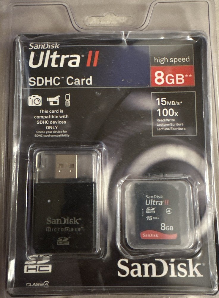 SanDisk SDHC 8Gb Memory Card + MicroMate Reader Factory Sealed
