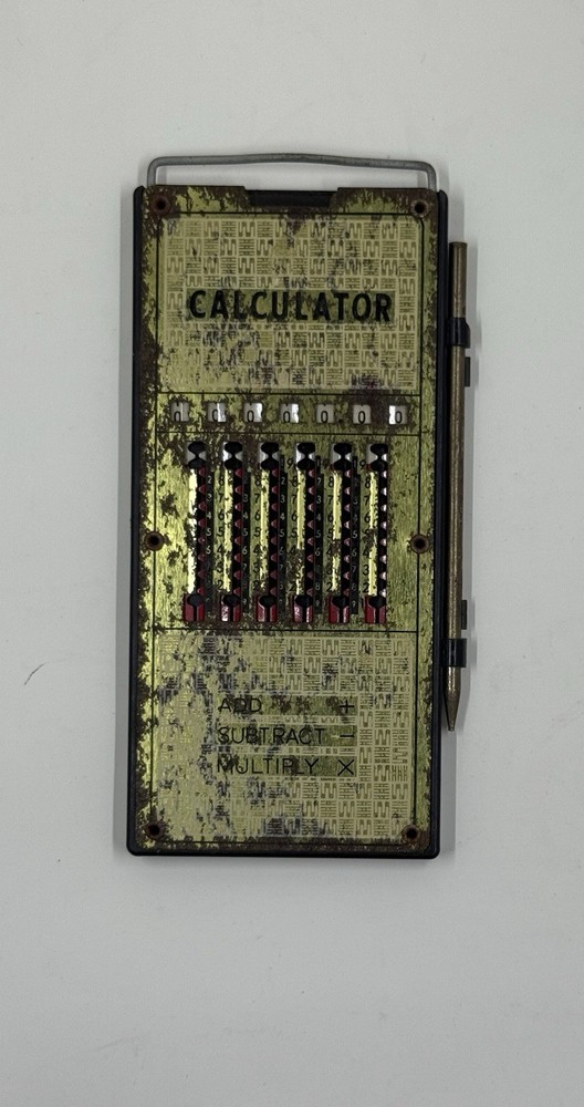 1960s Vintage Magic Brain Metal/Plastic Manual Pocket Calculator w/ Stylus